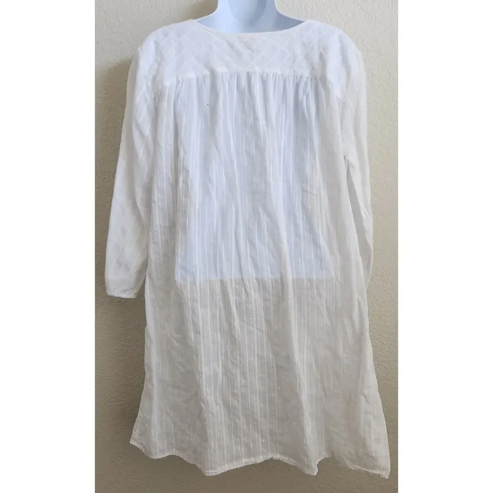 Merona White 3/4 Sleeves Swim Cover Up Large Tassel Tie Front Lightweight Soft